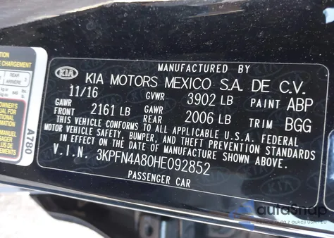 2017 Kia Forte Ex из США, поврежденный, VIN 3KPFN4A80HE092852